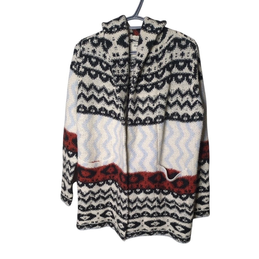 Abercrombie & Fitch Women's Aztec Alpaca Wool Blend Long Hooded Cardigan Size S